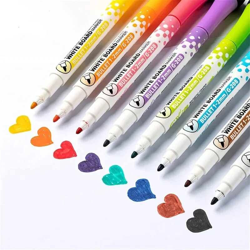Correction Pen Fine - 8色ホワイトボードペン、細字磁気水性ペン、消せるキャップ付き、マグネット子供用絵画、家庭、学校、オフィス