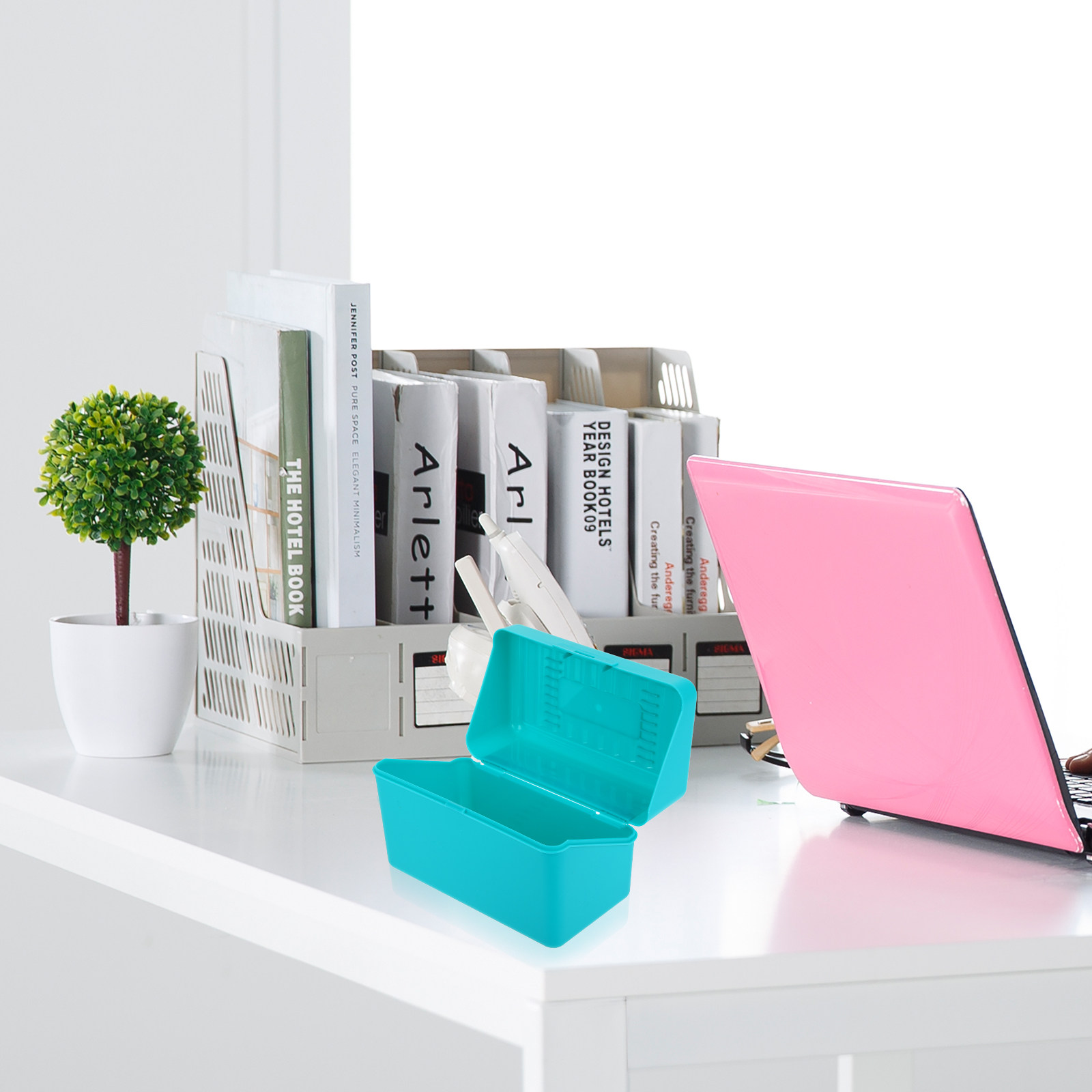 Card Index Box - 4個入りインデックスカードファイルボックス 厚手の硬質プラスチック製フラッシュカードオーガナイザー 3x5ノートカードホルダー デスクトップ収納ケース 学校・オフィス用