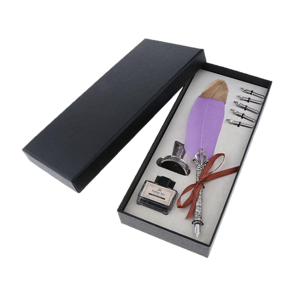Fountain Pen Bottled Ink - アンティーク万年筆羽根ペンディップ書道セット（ペン先、インクボトル付き）学生教師へのギフトに