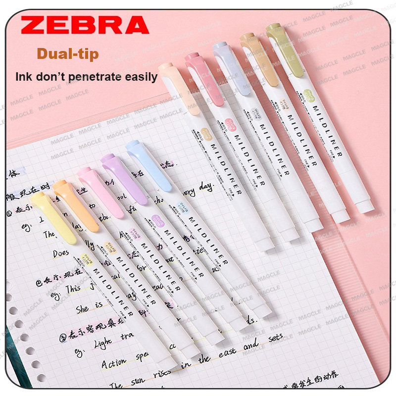 Zebra Pen Mildliner - 1 個ゼブラ WKT7 マイルドライナー蛍光ペン太くて細いダブルヒント水性顔料カラーリングマークペンハンドブック学校アクセサリー