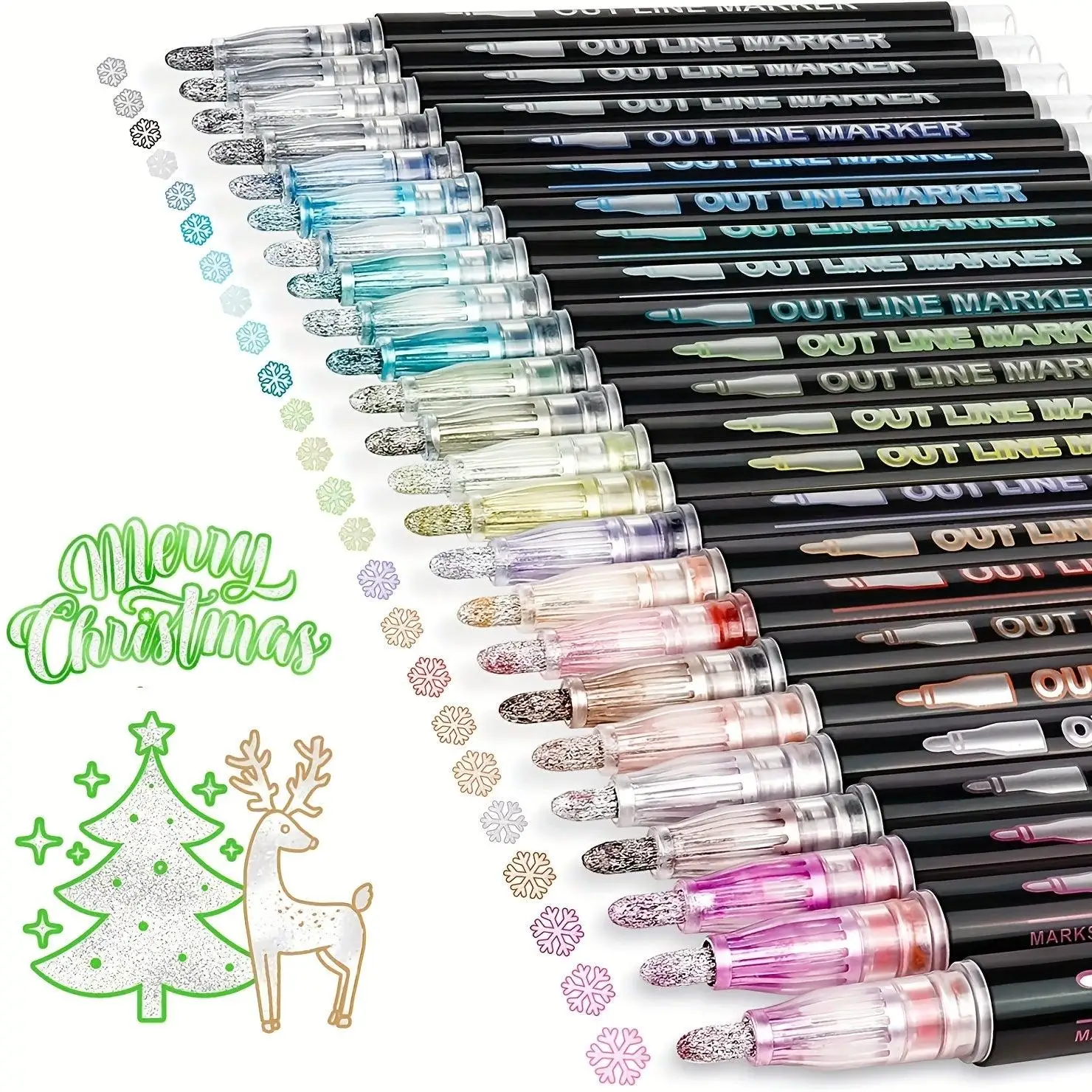 Correction Pen Fine - デュアルチップメタリックアートペン（セルフアウトライン、ブラシ＆細字ペン先）、スクラップブッキングやカード作成用のオフィス筆記・修正ツール、デュアルチップペン