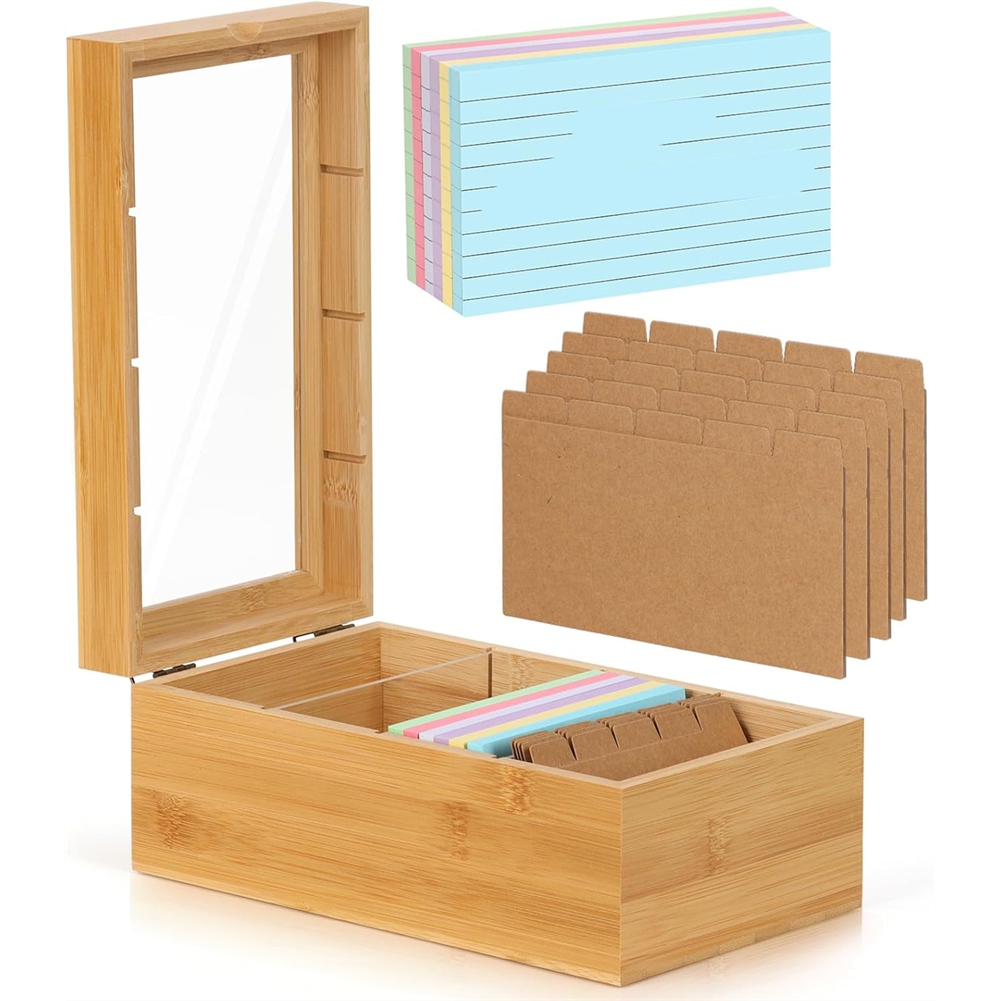 ABUA竹製インデックスカードオーガナイザー、3x5インチイ - Card Index Box のレビューと価格