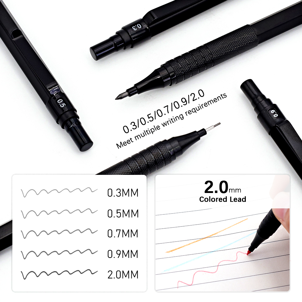 黒色の低重心メタルメカニカルペンシルセット 0.3-2.0m - Mechanical Pencil 0.3 のレビューと価格