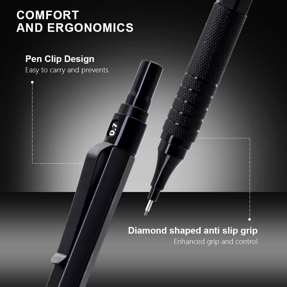 黒色の低重心メタルメカニカルペンシルセット 0.3-2.0m - Mechanical Pencil 0.3 のレビューと価格