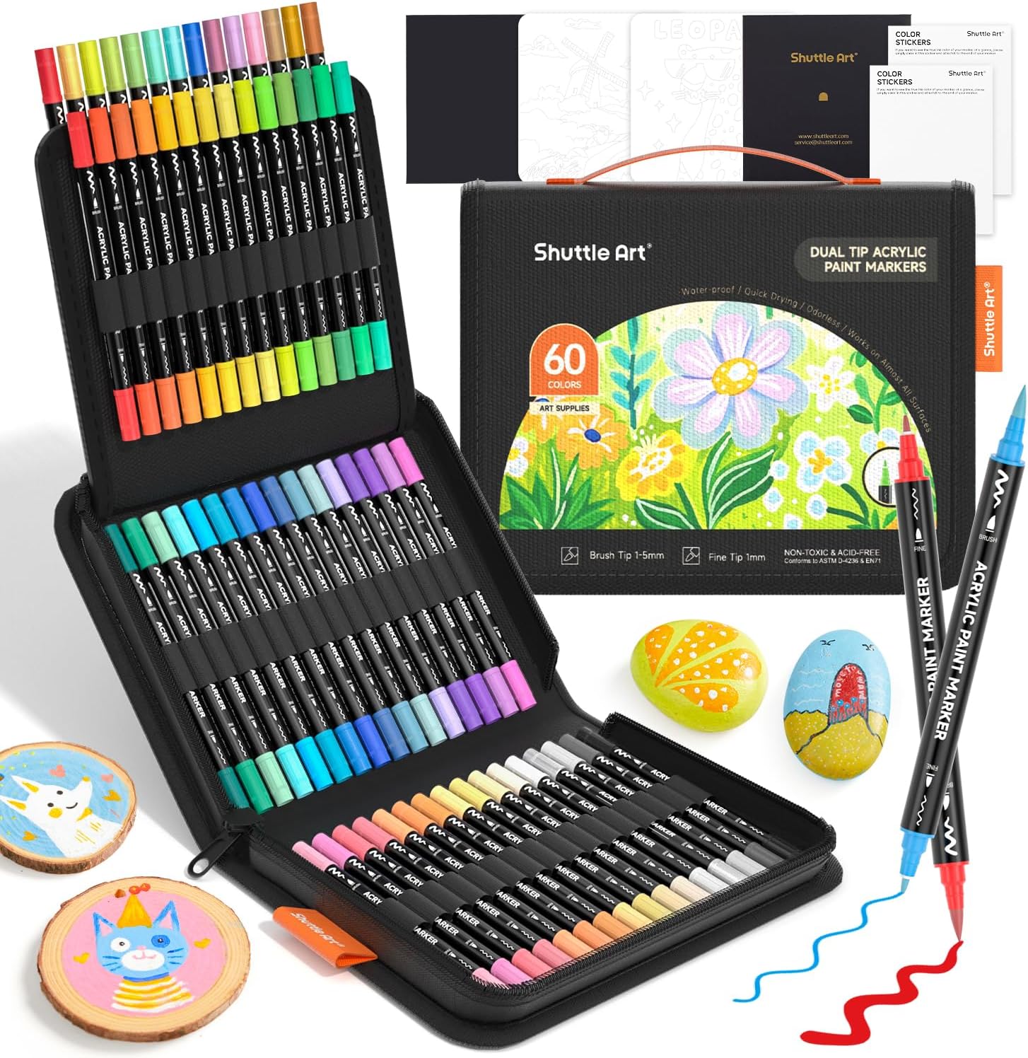 シャトルアート 60色 デュアルチップ アクリルペイントマー - Correction Pen Fine のレビューと価格