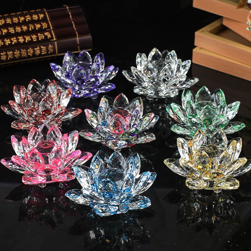 クリスタル蓮の花の置物ホームウェディングデコレーションガラス - Paper Weight Crystal のレビューと価格