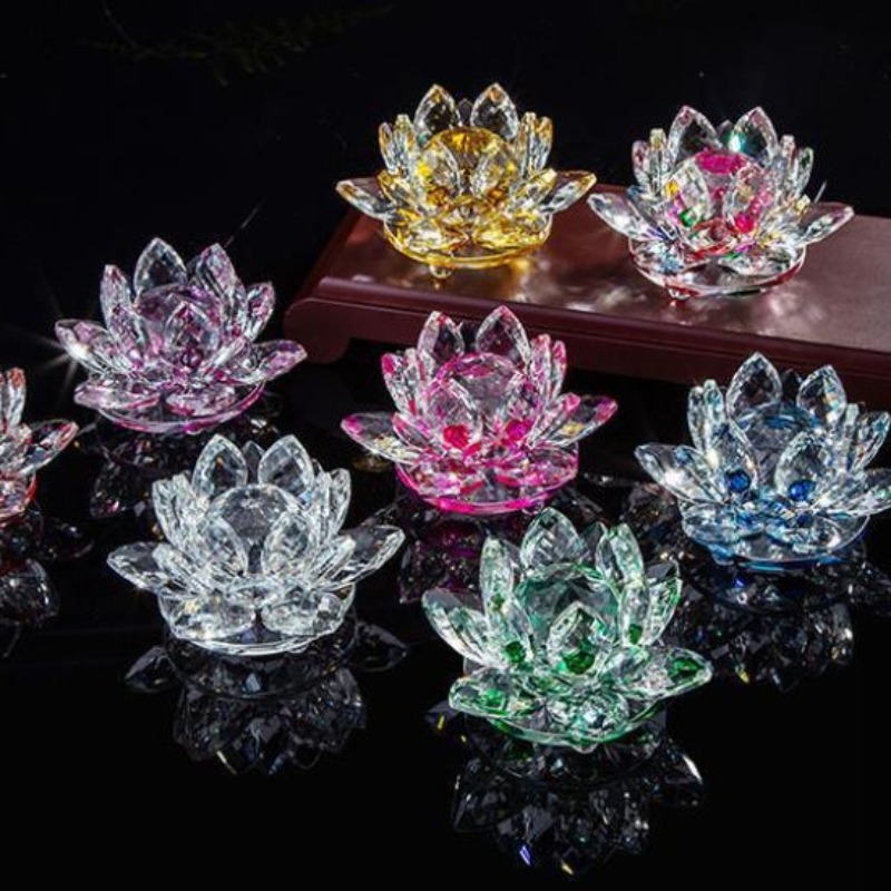 クリスタル蓮の花の置物ホームウェディングデコレーションガラス - Paper Weight Crystal のレビューと価格